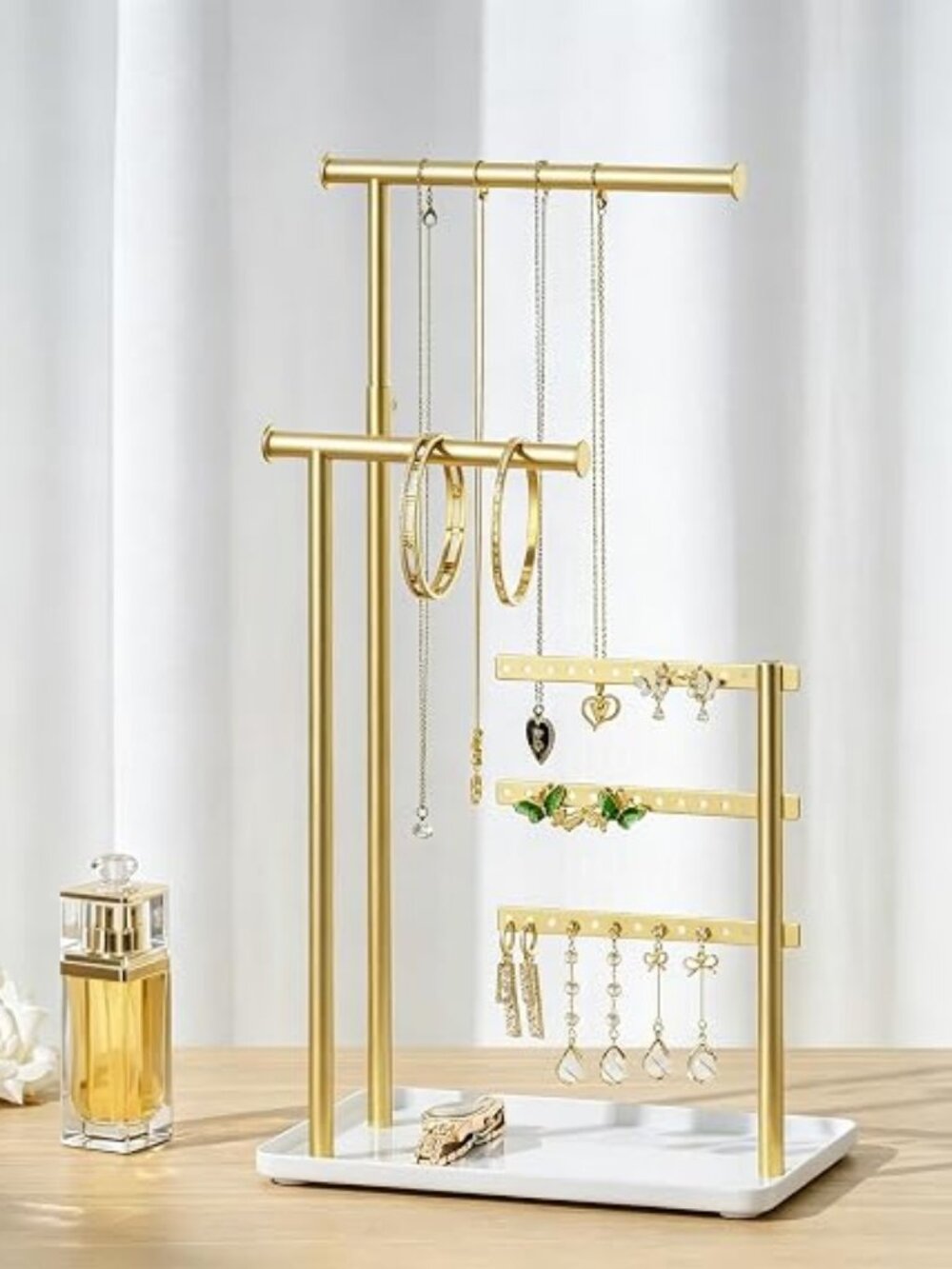 Susswiff Adjustable Jewelry Holder Stand 17.5" Gold White Organizer